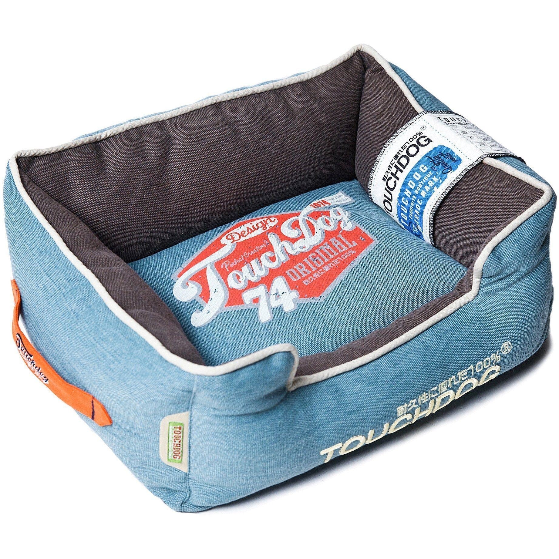 Touchdog ® 'Sporty Vintage' Original Reversible Rectangular Designer Dog Bed Dark Blue, Mud Brown