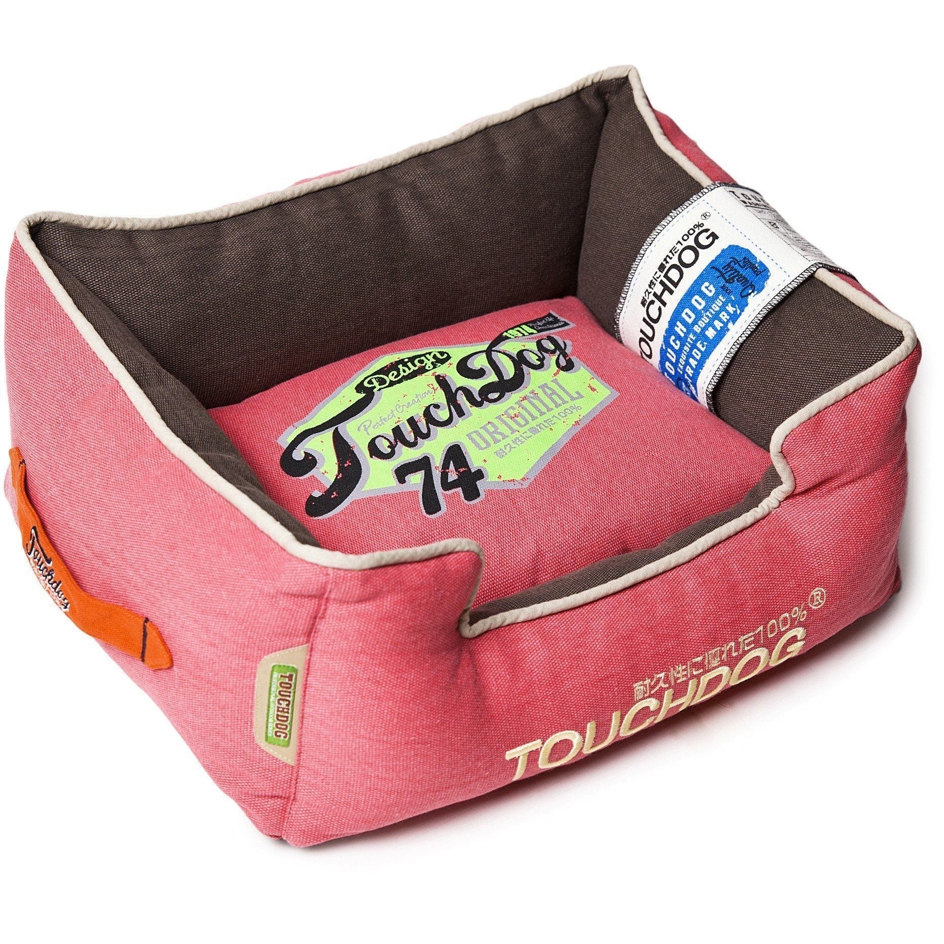 Touchdog ® 'Sporty Vintage' Original Reversible Rectangular Designer Dog Bed Flamingo Pink, White