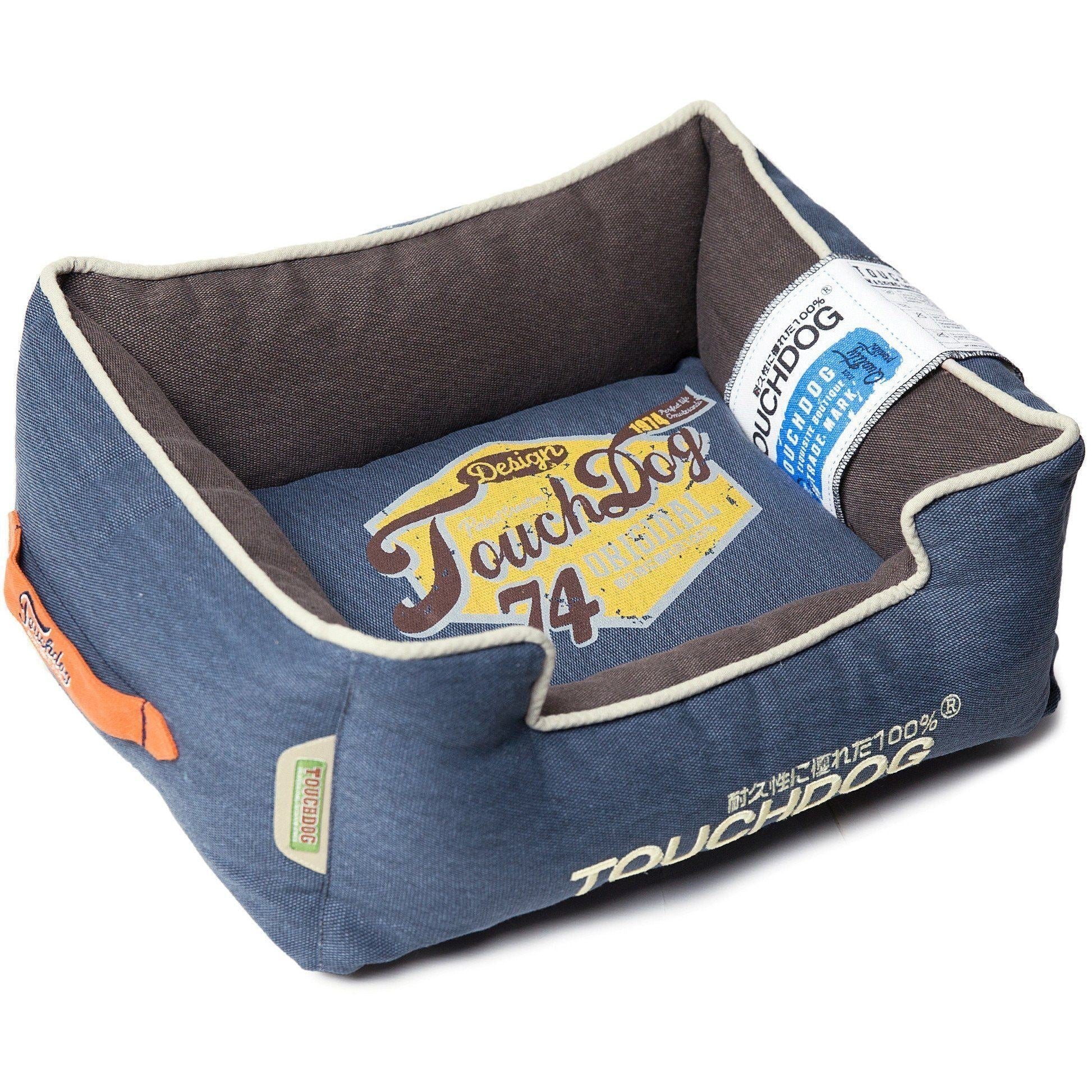 Touchdog ® 'Sporty Vintage' Original Reversible Rectangular Designer Dog Bed Midnight Blue, Dark Grey