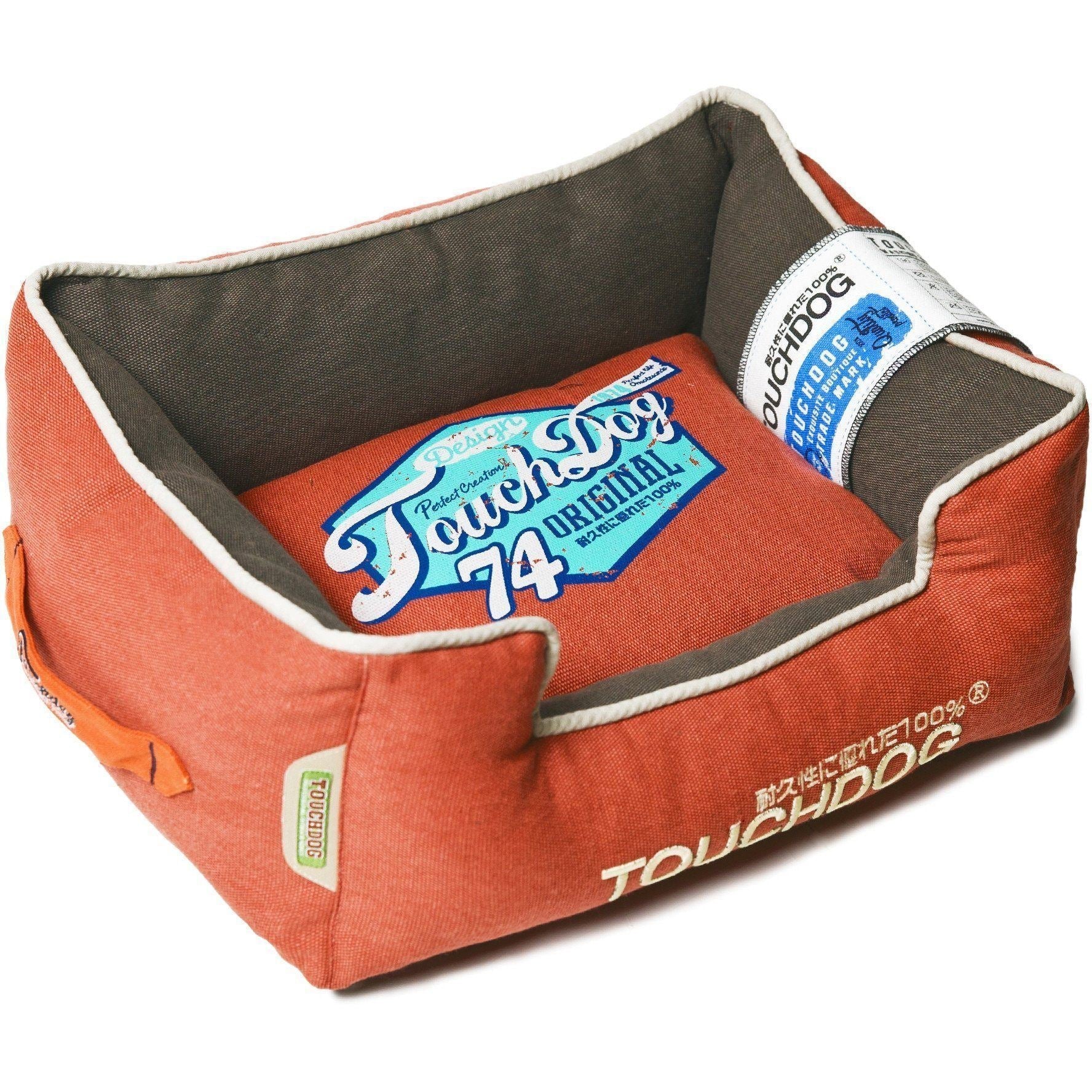 Touchdog ® 'Sporty Vintage' Original Reversible Rectangular Designer Dog Bed Brown, Orange