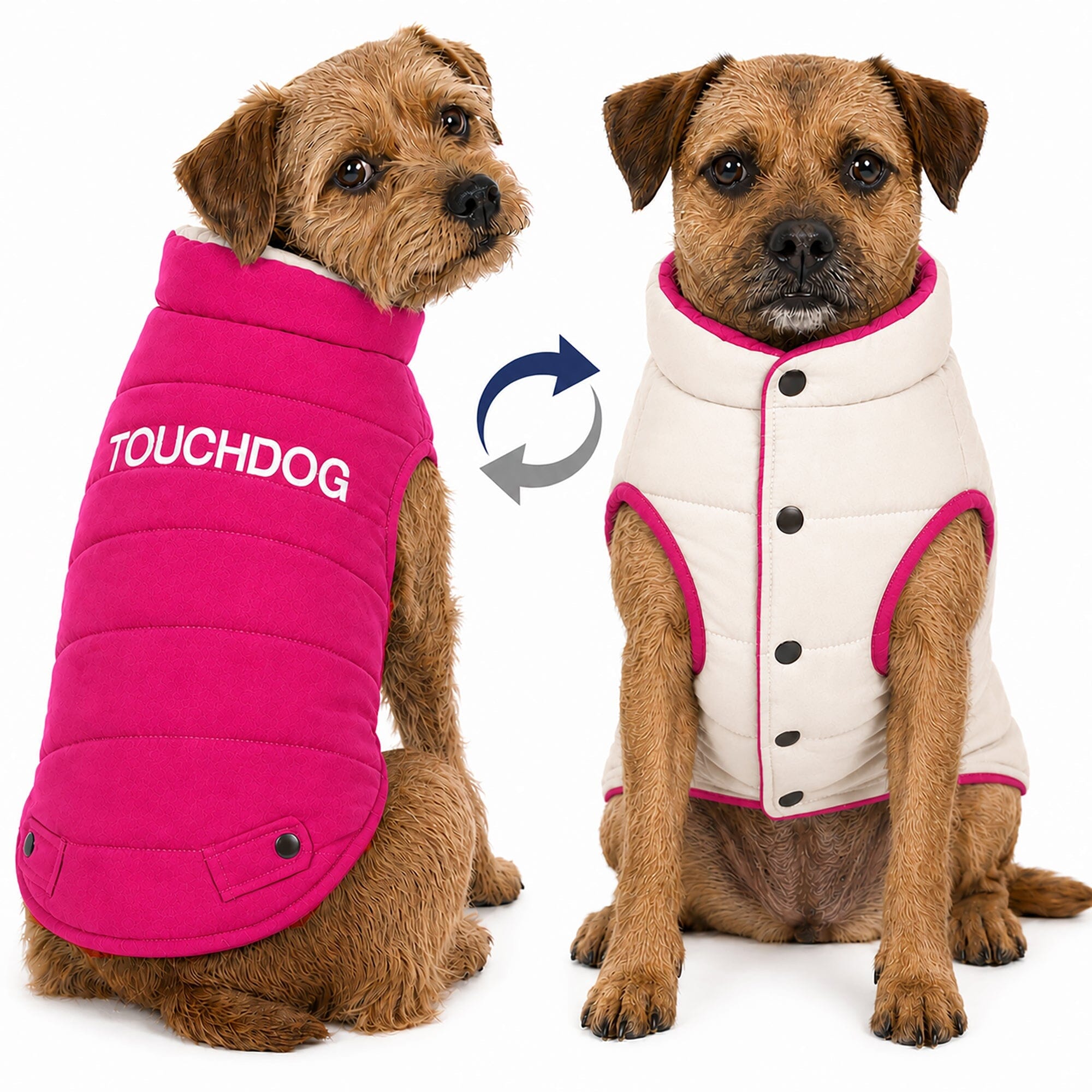 Touchdog ® Waggin Swag Ultra-Plush Insulated and Reversible Dog Coat Pink White
