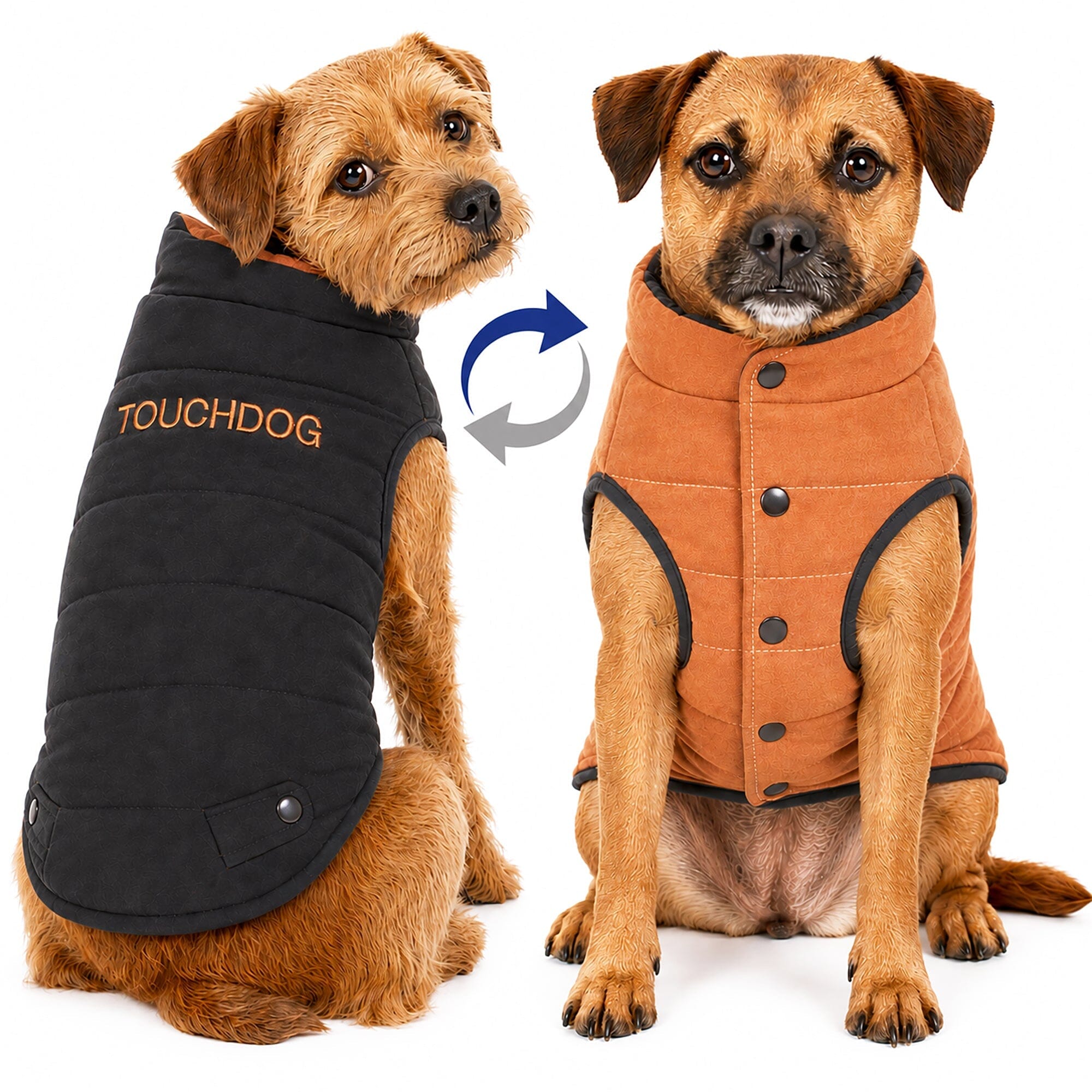 Touchdog ® Waggin Swag Ultra-Plush Insulated and Reversible Dog Coat Brown Orange