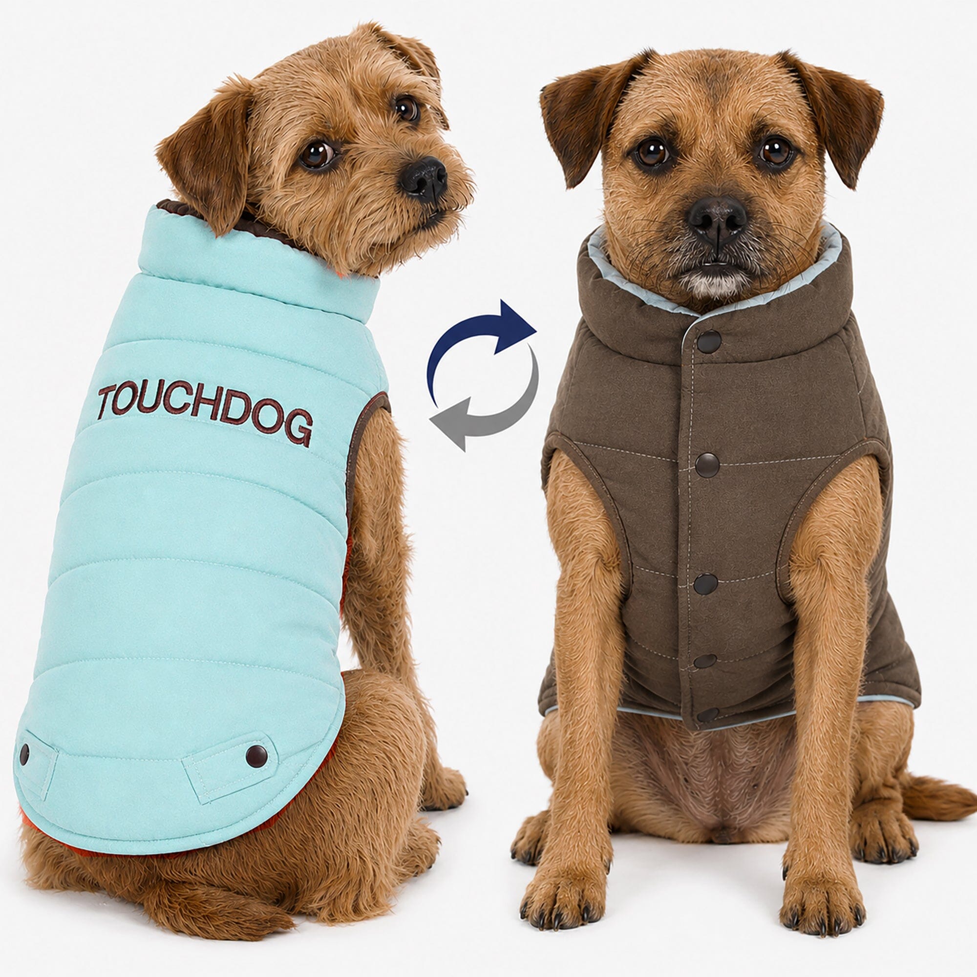Touchdog ® Waggin Swag Ultra-Plush Insulated and Reversible Dog Coat Blue Brown