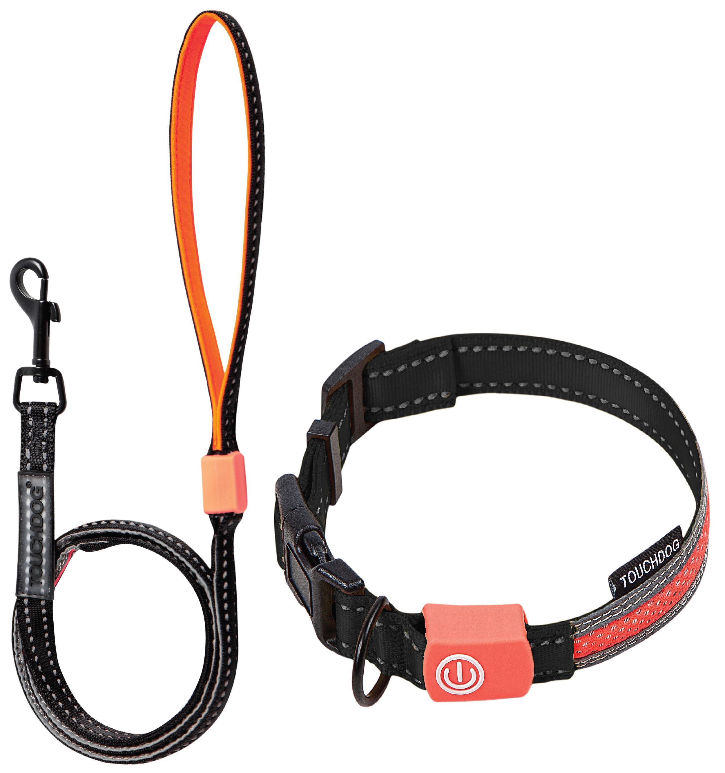 Touchdog ®'Lumiglow' 2-in-1 USB Charging LED Lighting Water-Resistant Dog Leash and Collar Black
