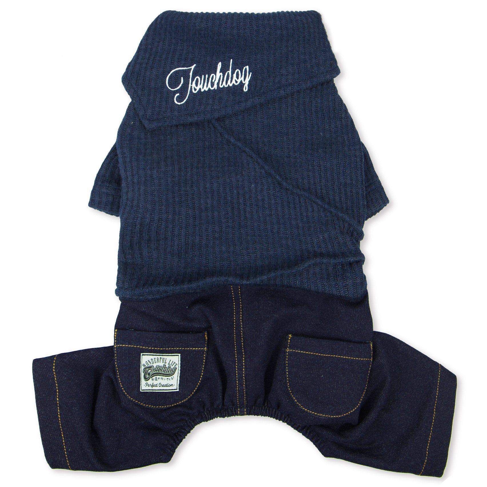 Touchdog Vogue Neck-Wrap Full Body Fashion Dog Sweater Outfit Navy