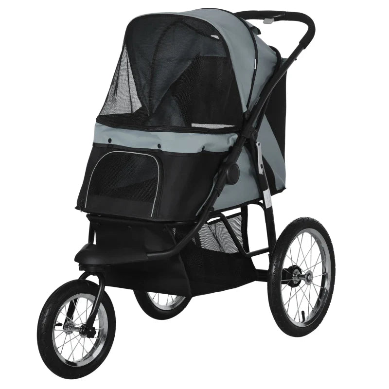 3 Wheels Pet Stroller for Small Dogs and Medium Dogs Gray
