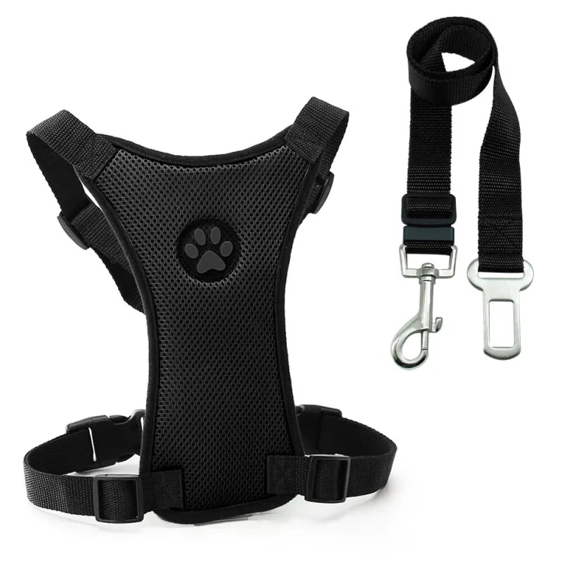 Dog supplies Breathable mesh chest straps Pet car safety chest back Black Set XS