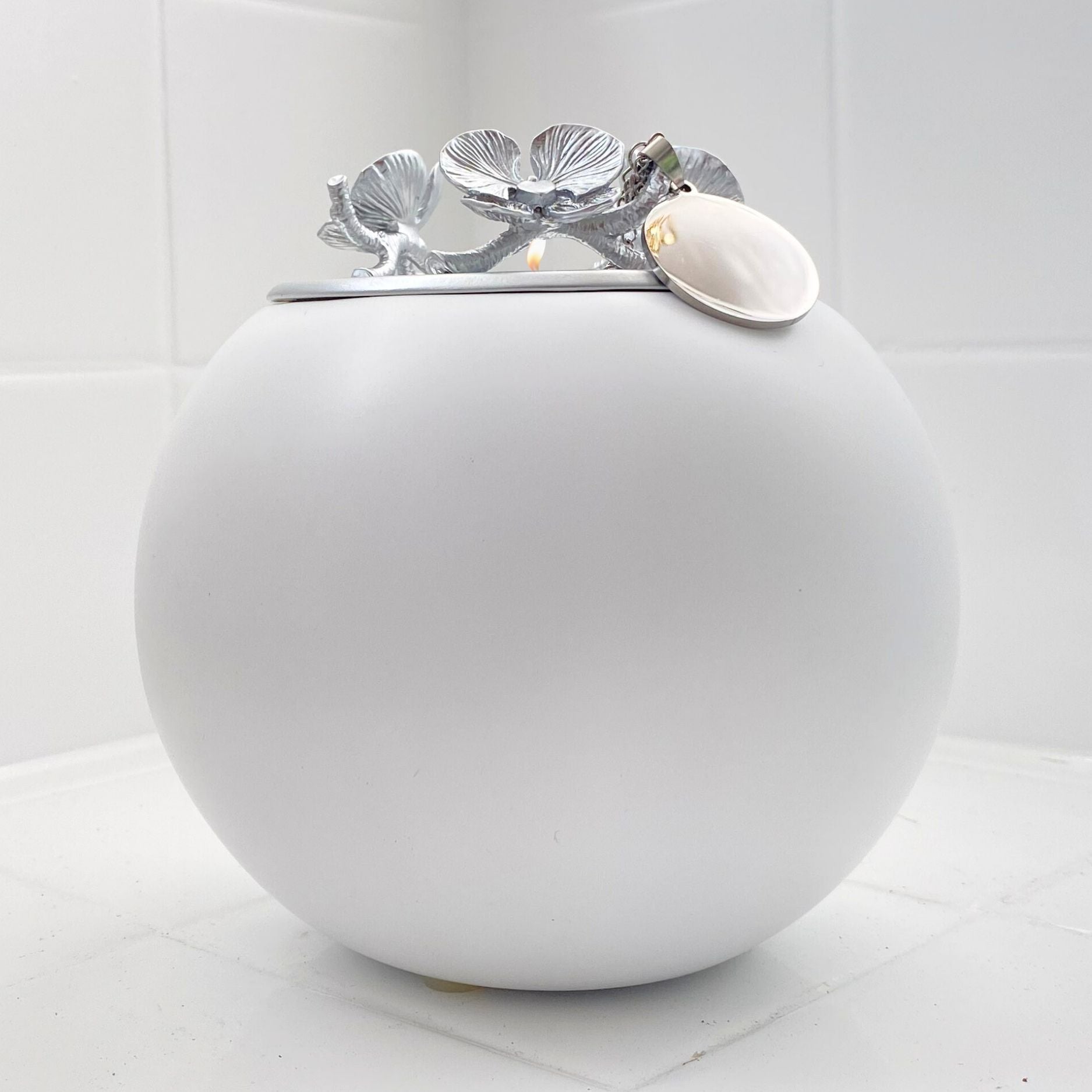 Orchid Urn for Dog & Pet Ashes — Handmade Memorial Urn Default (no engraving) White Silver