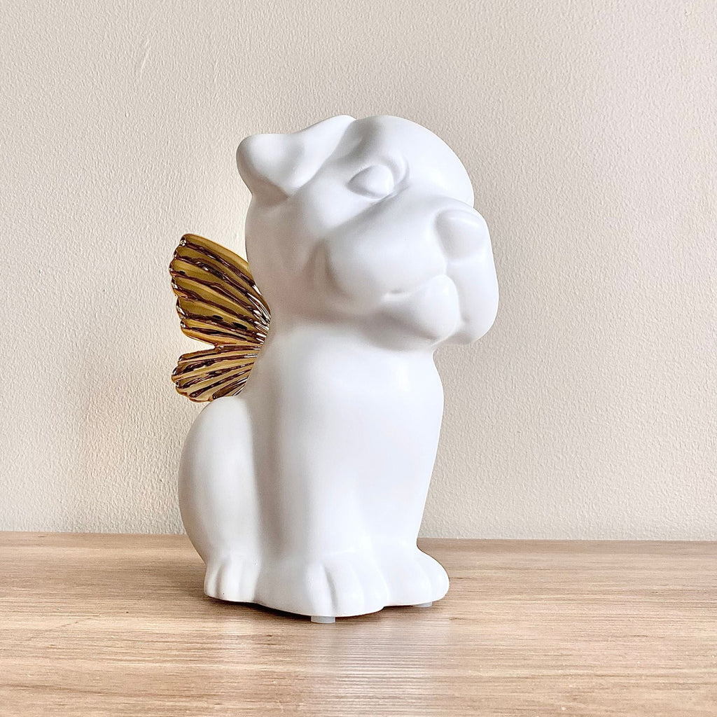 Bully Angel Dog Urn - White with Gold Wings (Great for all bully breeds: Frenchies, Pugs, Boston terriers, Pit bulls, Boxers, and Bulldogs) Default (no engraving)