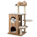 48 Inch Wooden Cat Tree with 2-Floor Condo and Washable Cushions-Natural Default Title