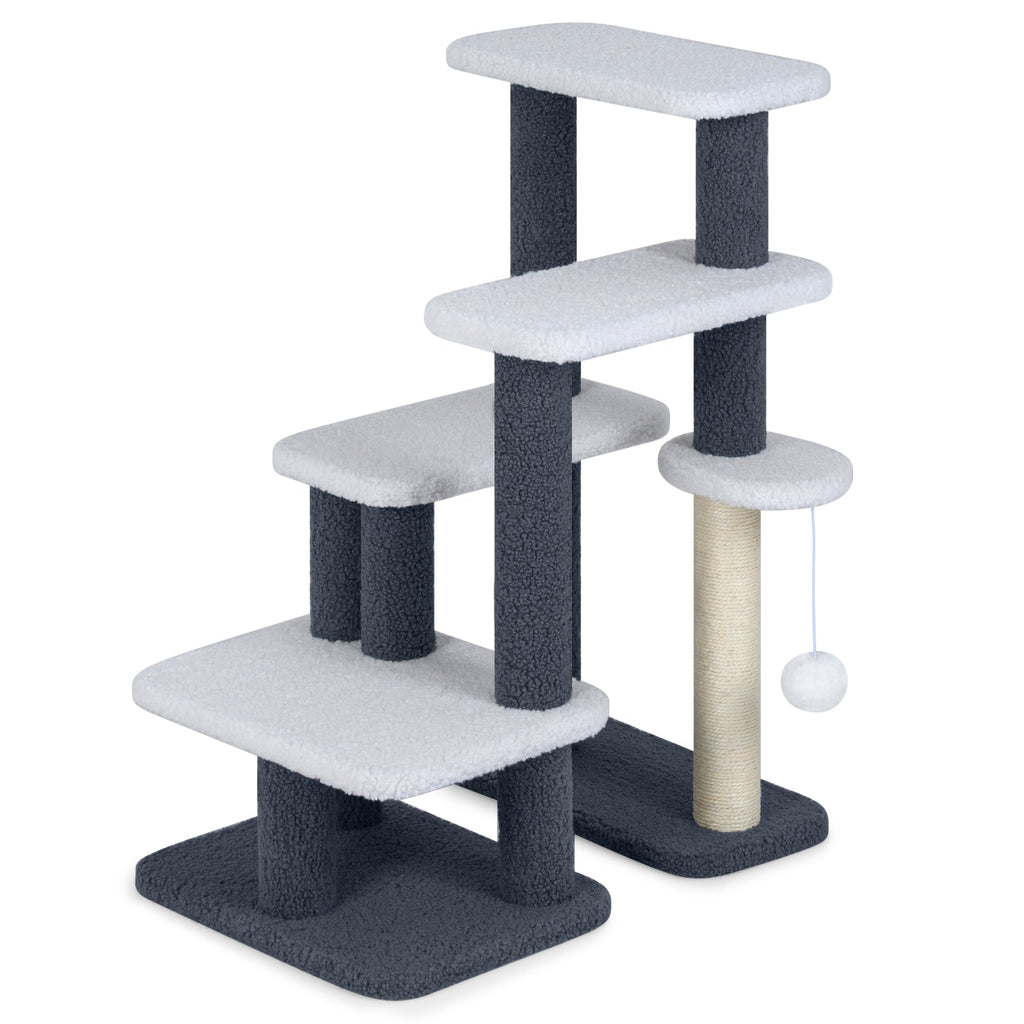 2-in-1 Cat Stairs Cat Tree Tower with Scratching Posts and Hanging Toy Ball-Gray Default Title