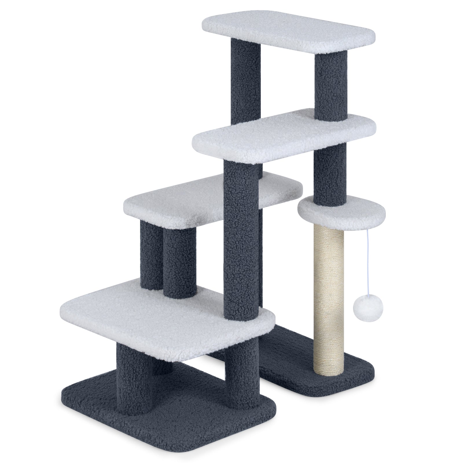 2-in-1 Cat Stairs Cat Tree Tower with Scratching Posts and Hanging Toy Ball-Gray Default Title