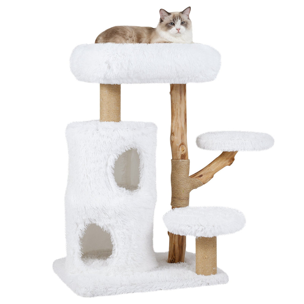 Modern Cat Tree for Indoor Cats 30.5 Cat Tower with Real Solid Wood Branches-White Default Title