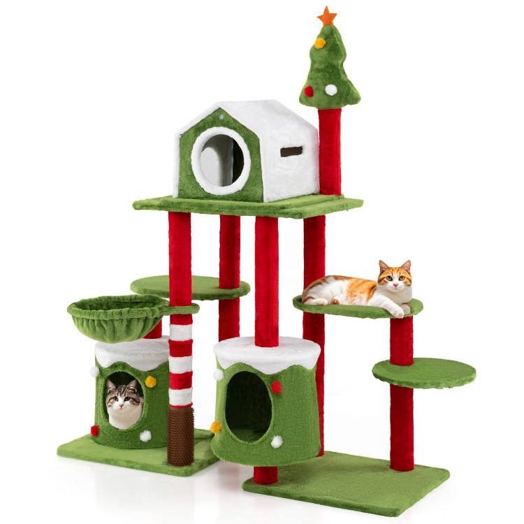 Cat Furniture Set with 58 Inch Tall Cat Tree Tower and 2 Gift Box Shaped Cute Christmas Cat House