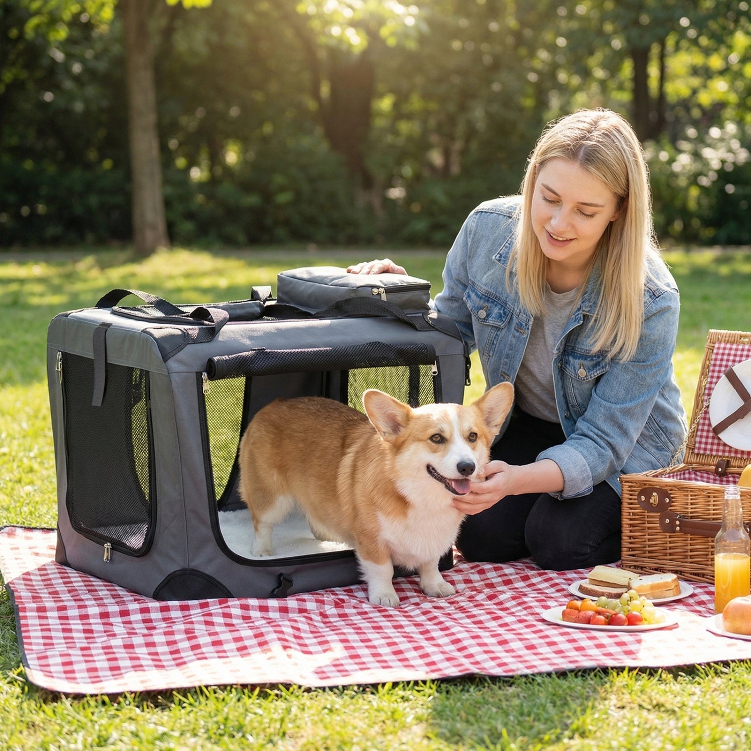 Soft Collapsible Dog Crate with Mesh Windows and 3 Doors S