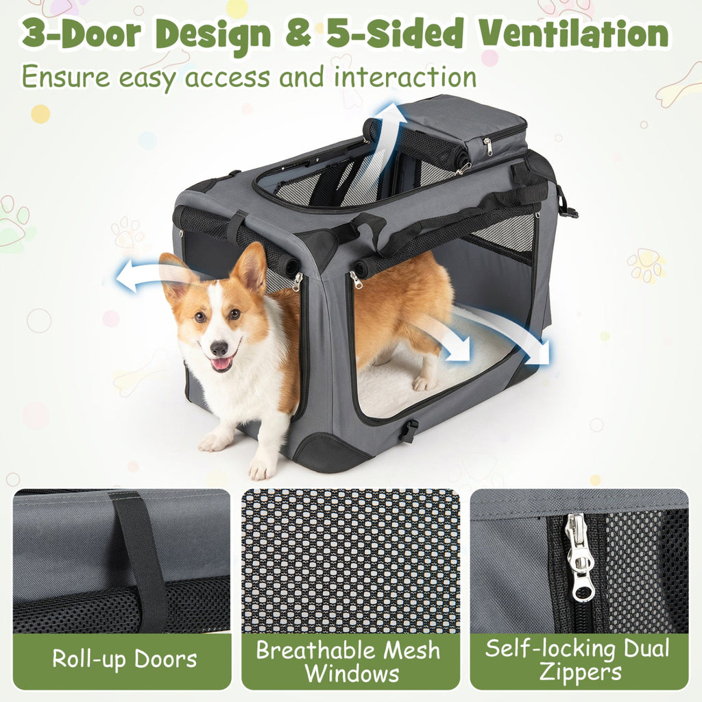 Soft Collapsible Dog Crate with Mesh Windows and 3 Doors