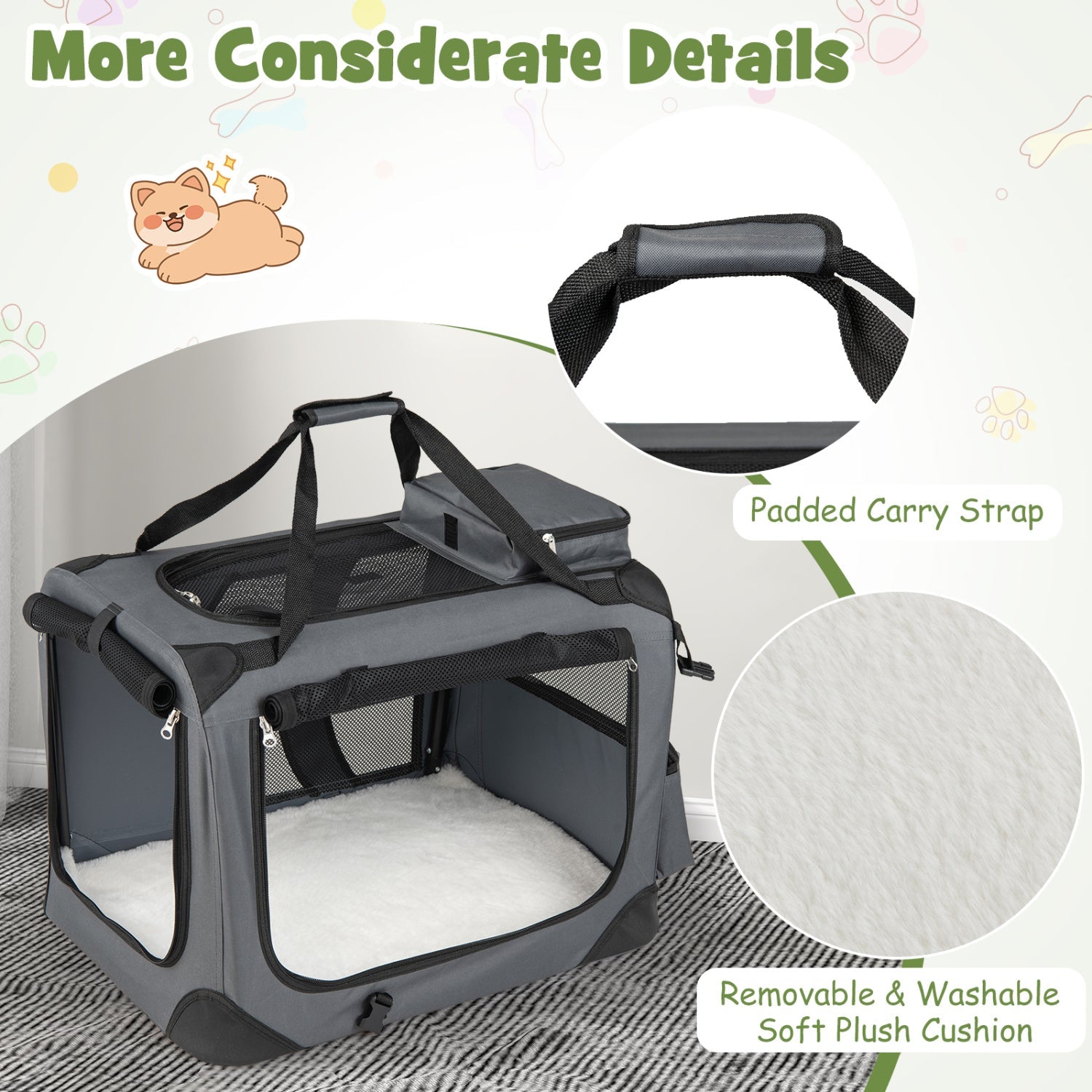Soft Collapsible Dog Crate with Mesh Windows and 3 Doors