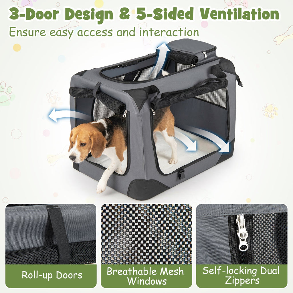 Soft Collapsible Dog Crate with Mesh Windows and 3 Doors