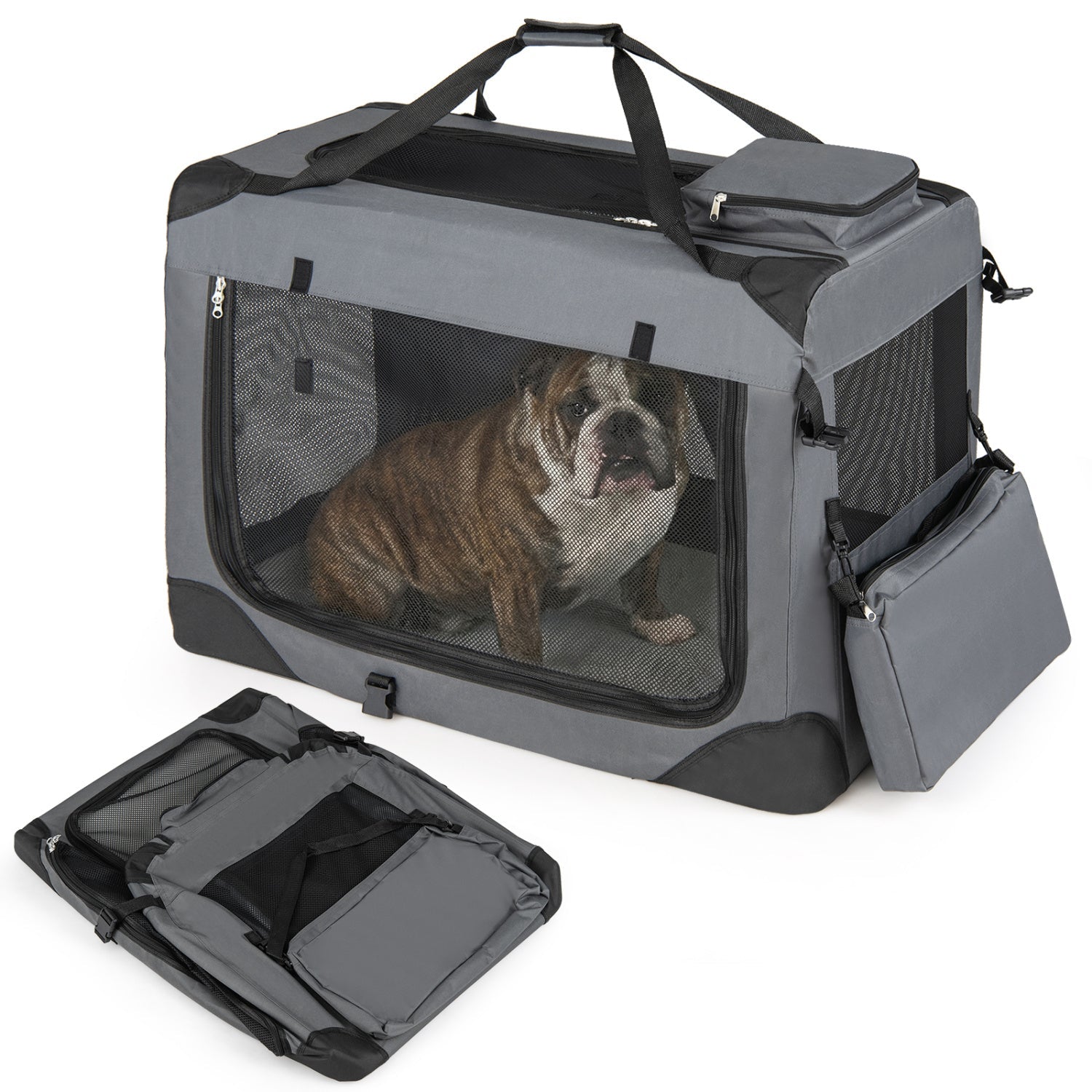 Soft Collapsible Dog Crate with Mesh Windows and 3 Doors