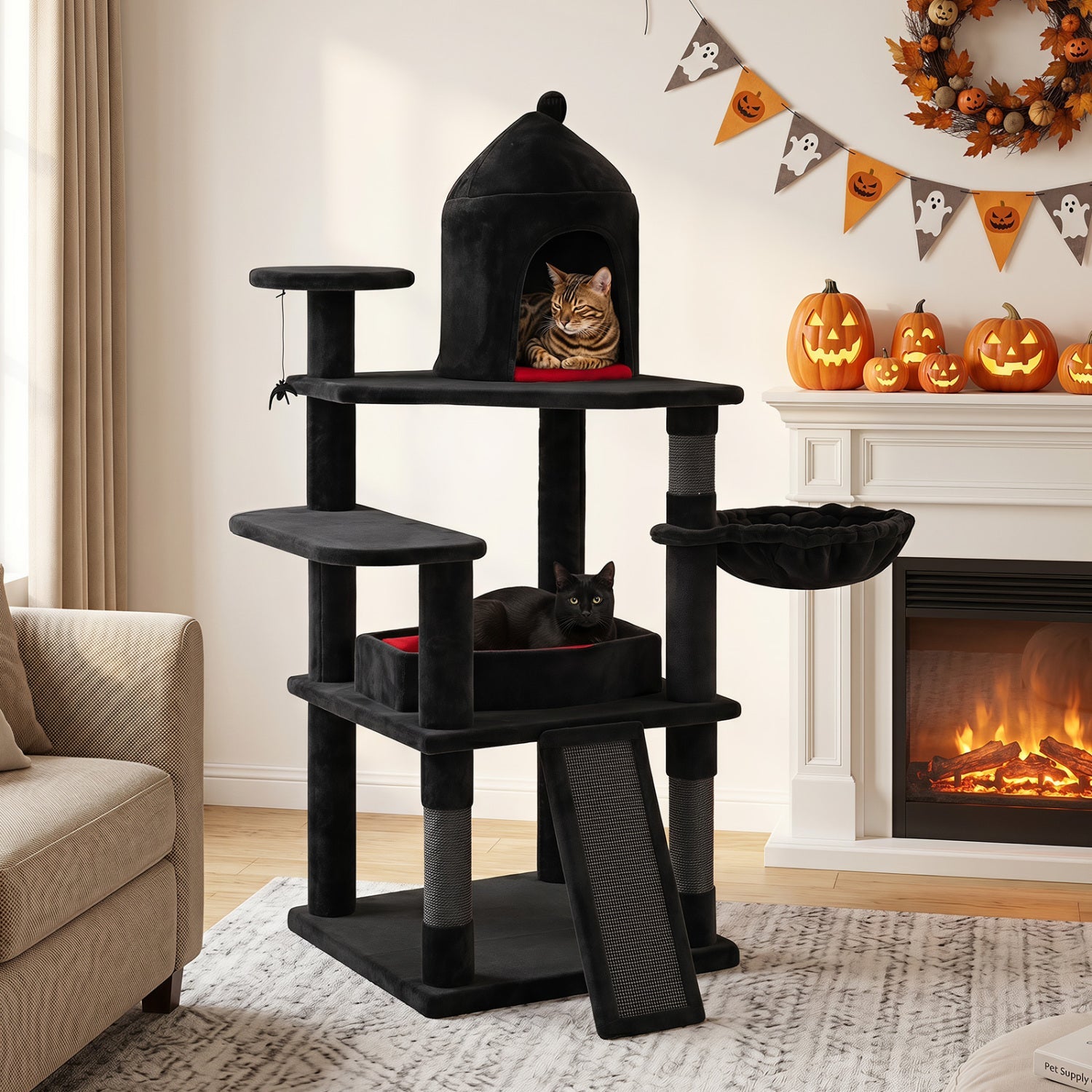 50-Inch Gothic Multi-Level Cat Tree with Castle House