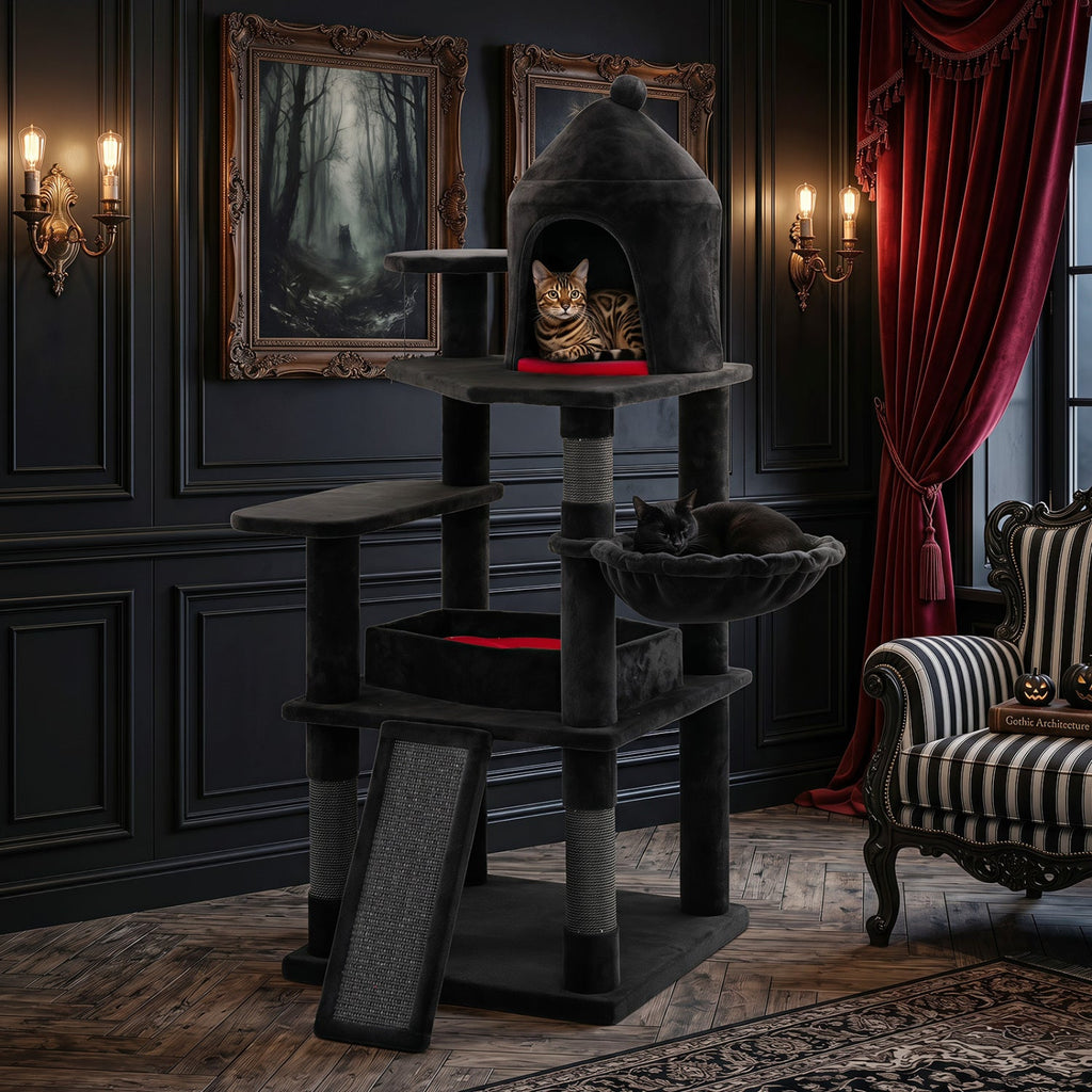 50-Inch Gothic Multi-Level Cat Tree with Castle House Default Title