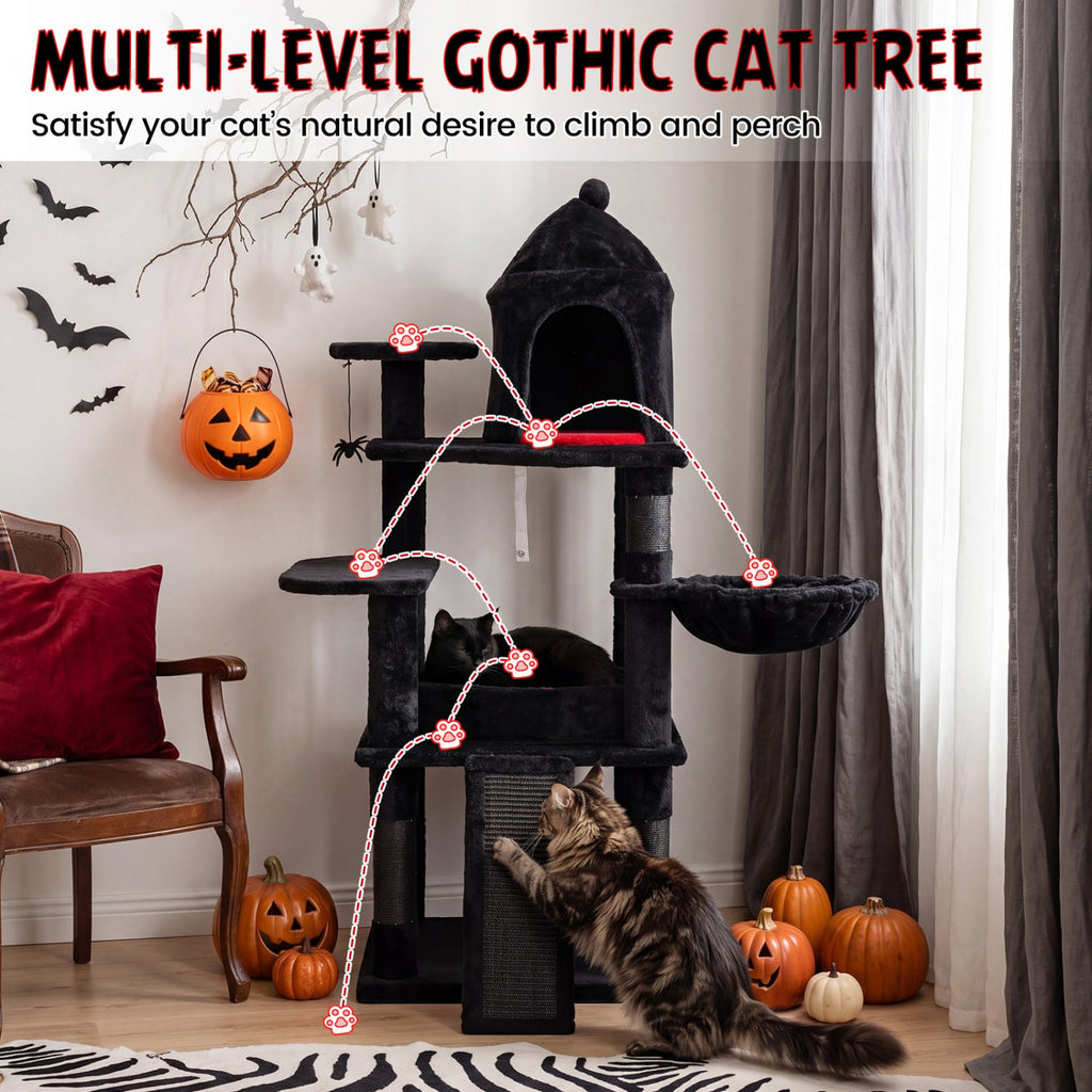 50-Inch Gothic Multi-Level Cat Tree with Castle House