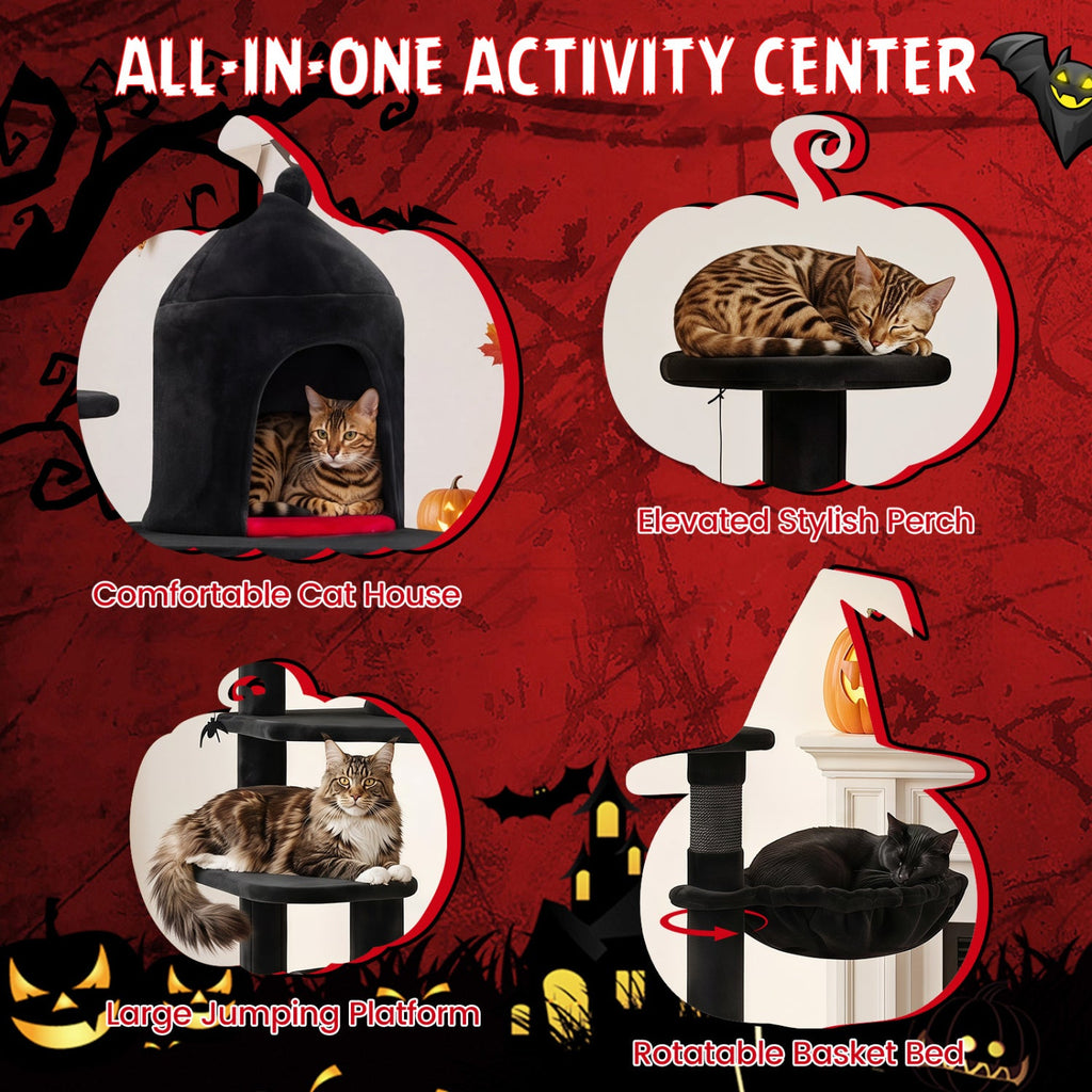 50-Inch Gothic Multi-Level Cat Tree with Castle House