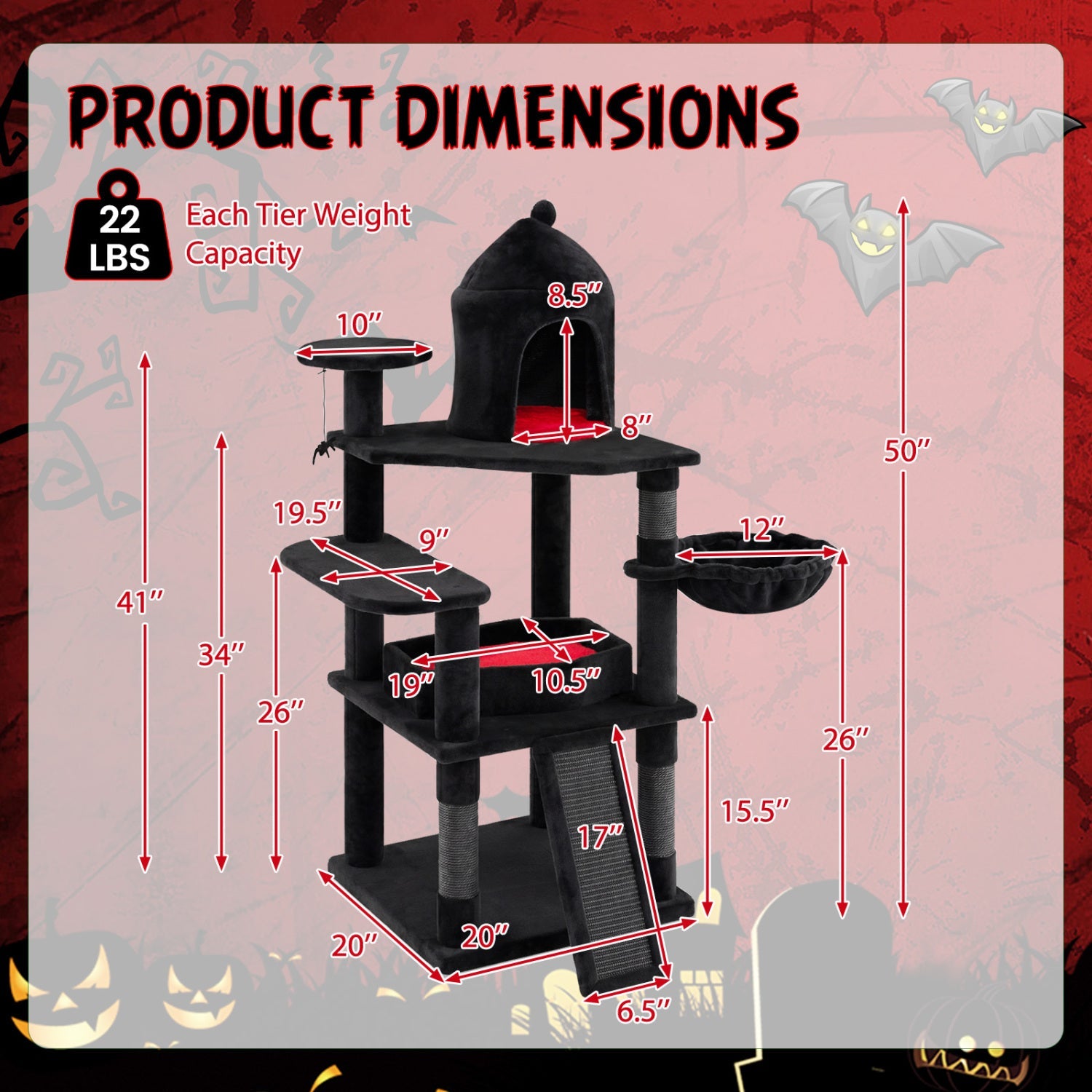 50-Inch Gothic Multi-Level Cat Tree with Castle House