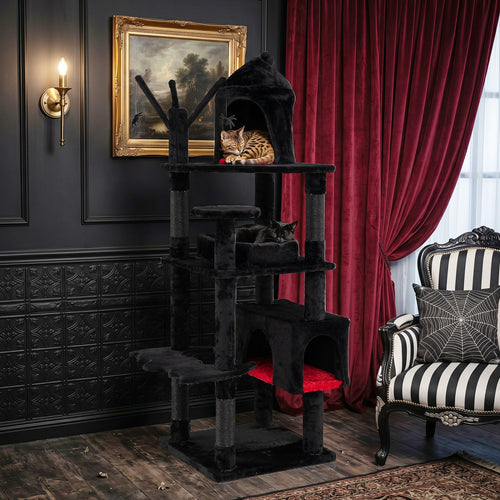 70-Inch Gothic Cat Tree with Castle and Coffin Bed Default Title
