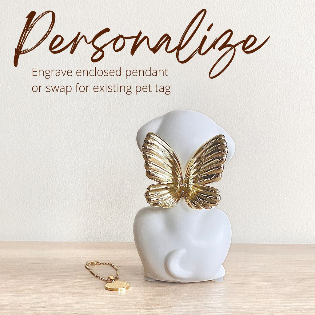 Bully Angel Dog Urn - White with Gold Wings (Great for all bully breeds: Frenchies, Pugs, Boston terriers, Pit bulls, Boxers, and Bulldogs)