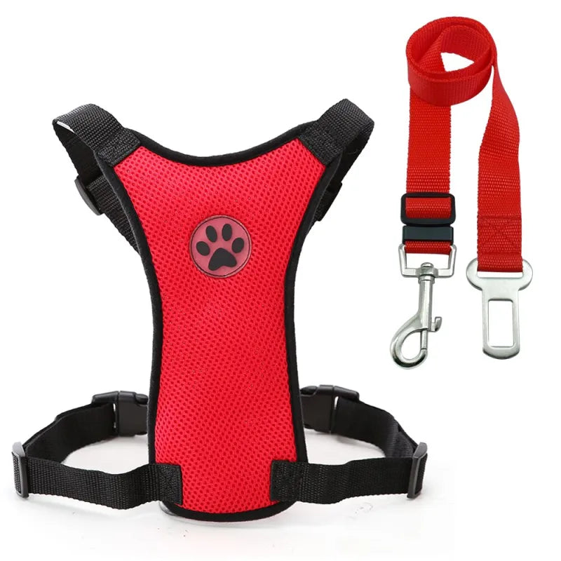 Dog supplies Breathable mesh chest straps Pet car safety chest back Red Set S