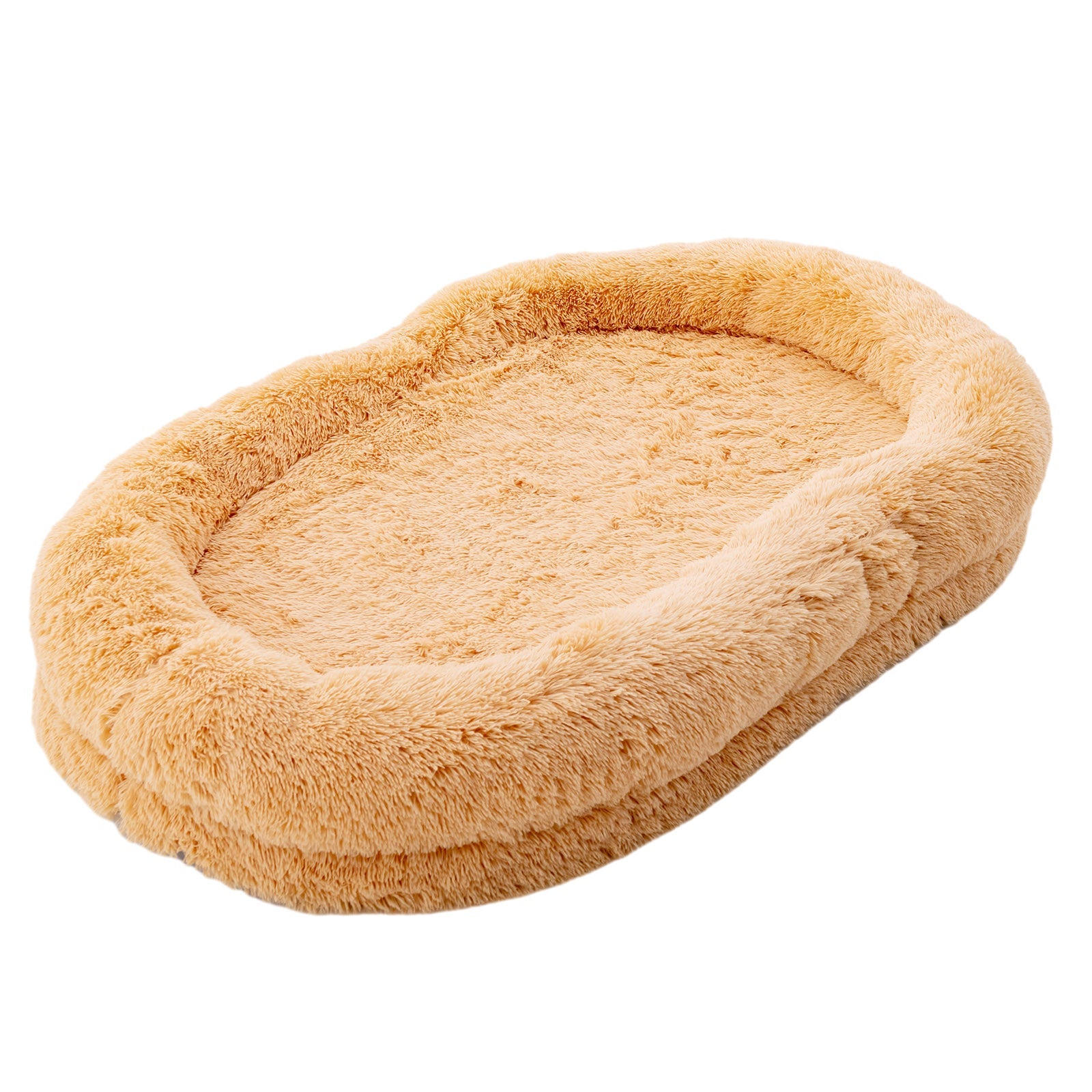 Washable Fluffy Human Dog Bed with Soft Blanket and Plump Pillow Brown
