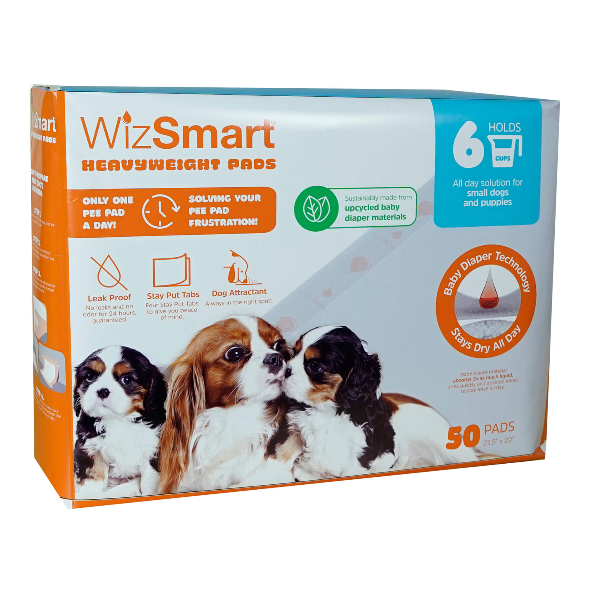 WizSmart Heavyweight Pads for Small Dogs & Puppies 23.5" x 22" 50 ct