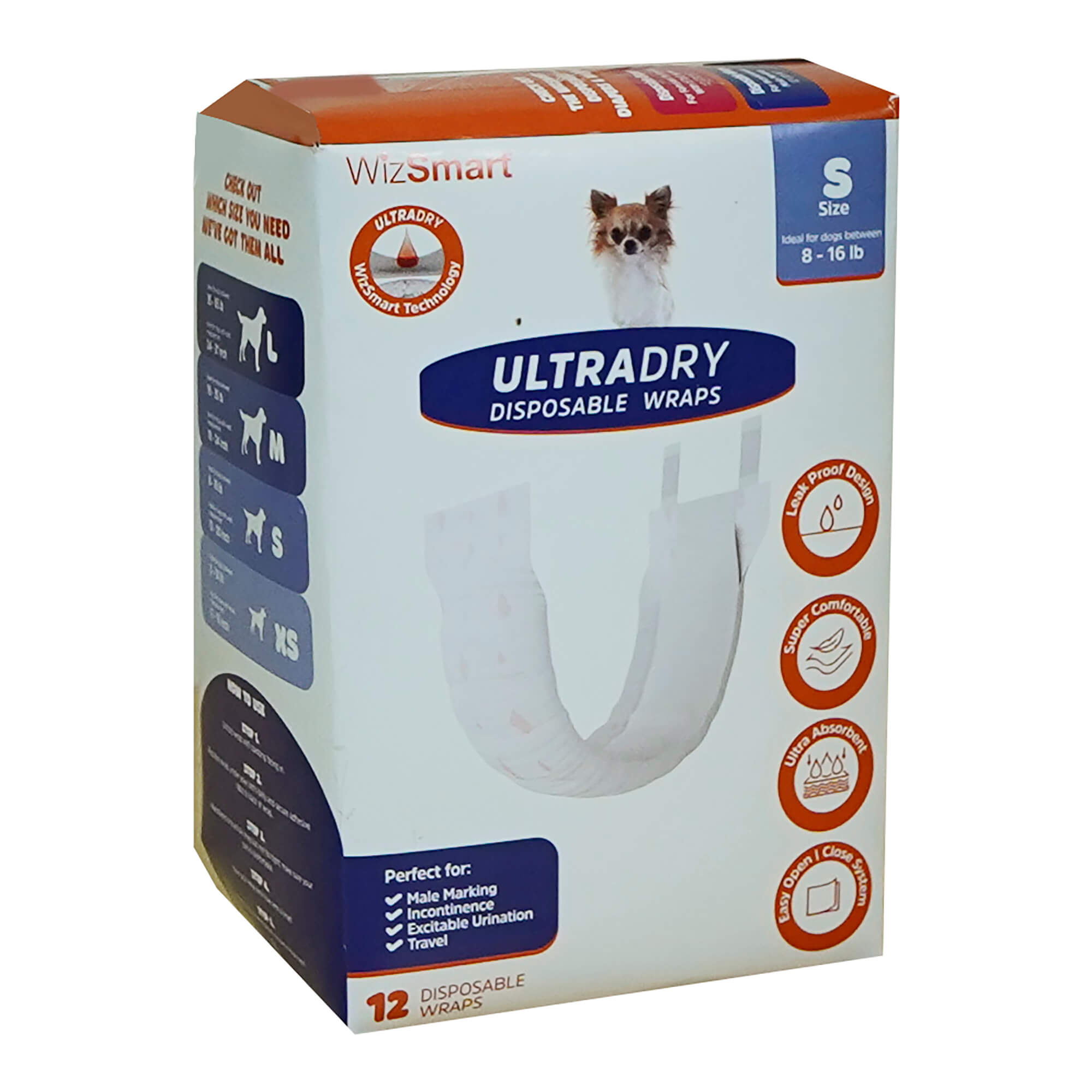WizSmart UltraDry Disposable Male Dog Wraps Small 12 ct