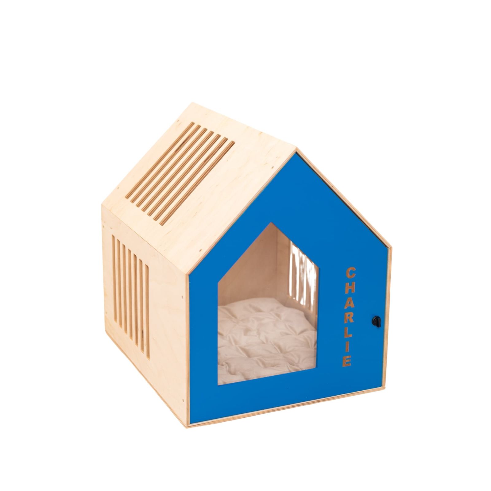 Booth-Style Wooden Dog House - Blue Blue