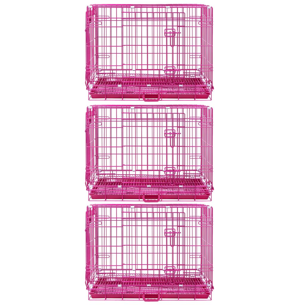24-42" Collapsible Pink Dog Crate RED24-42 30 Inch 3 Pack